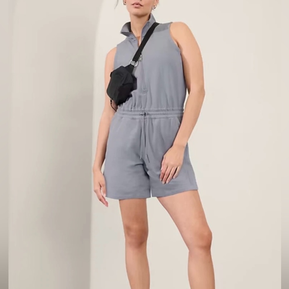 Athleta‎ Women's M Gray Retroterry Romper Pockets Terry Knit Cotton - Picture 4 of 17